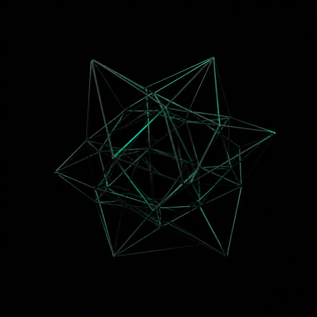 Geometría 3D alámbrica con borde verde en espacio negro